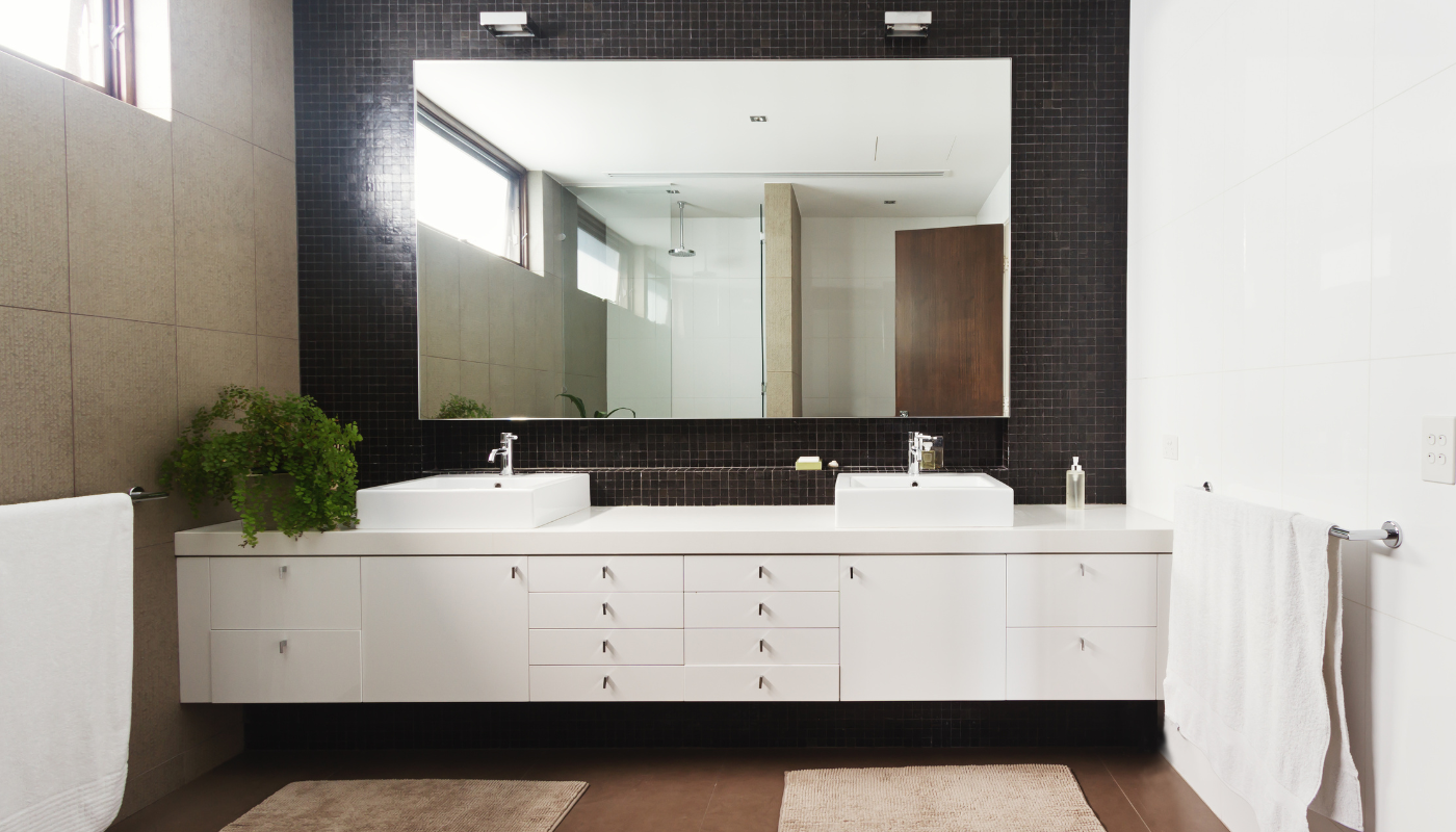 Elegant bathroom vanity with marble countertop and modern fixtures